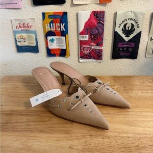 Time and Tru Women's Studded Kitten Heel Memory Foam Mules Size 10